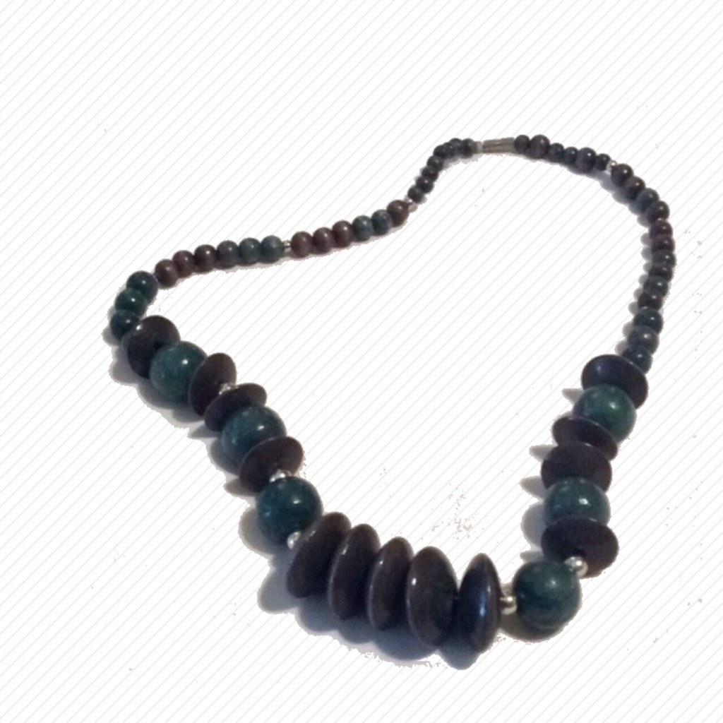 Wood And Gold Tone Beaded Necklace